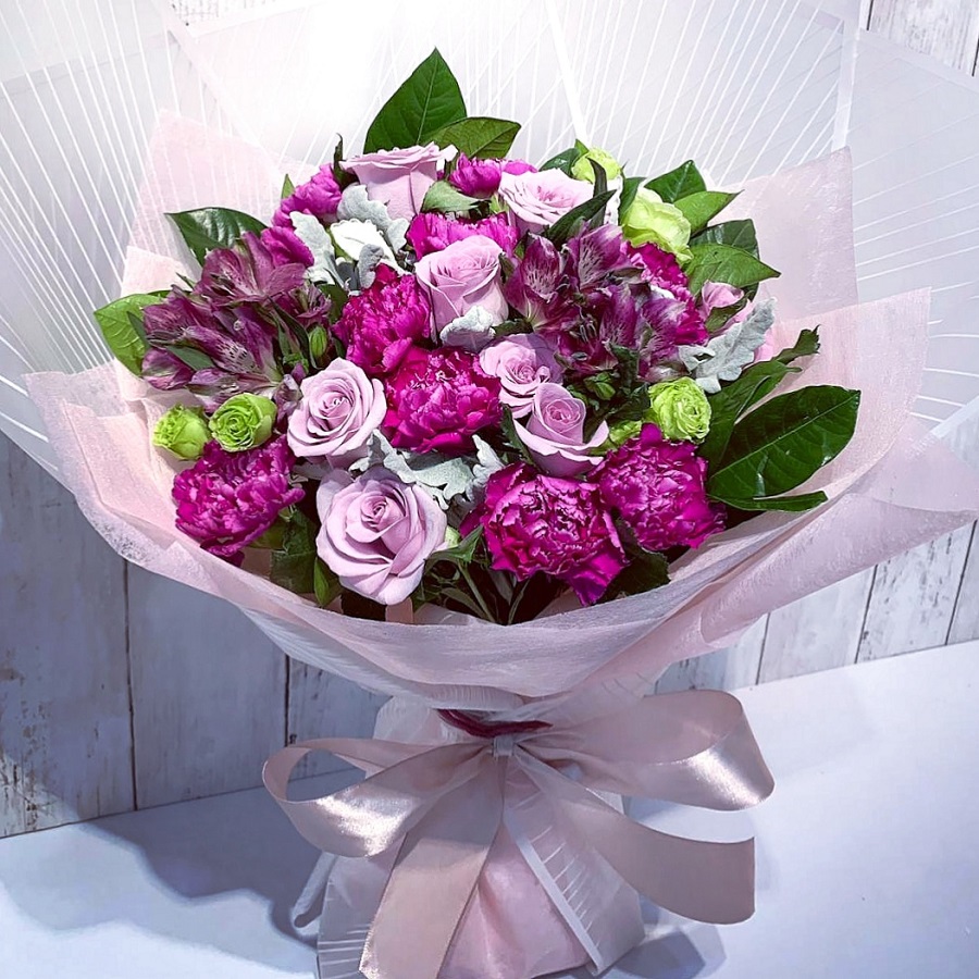 Carnations Roses and Alstroemerias Bouquet